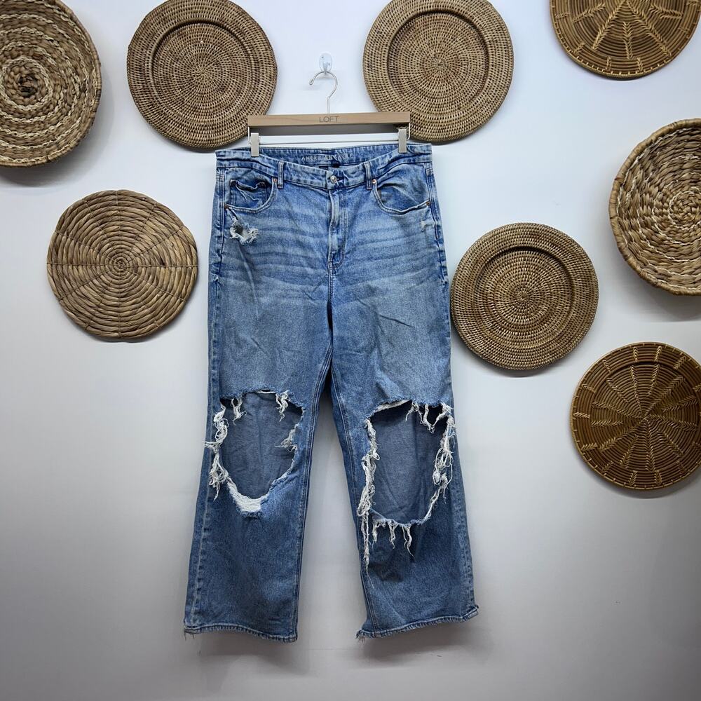 AE American Eagle Curvy Super High Rise Baggy Straight Leg Jeans Plus Size 18